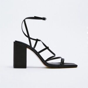 Zara Black Strap Block Heels